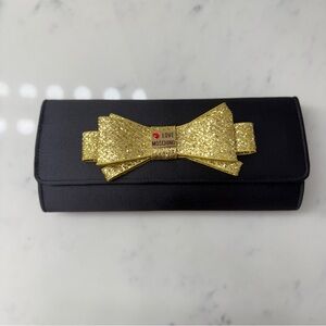 NEW Moschino Black Clutch Gold Glitter Bow with shoulder chain